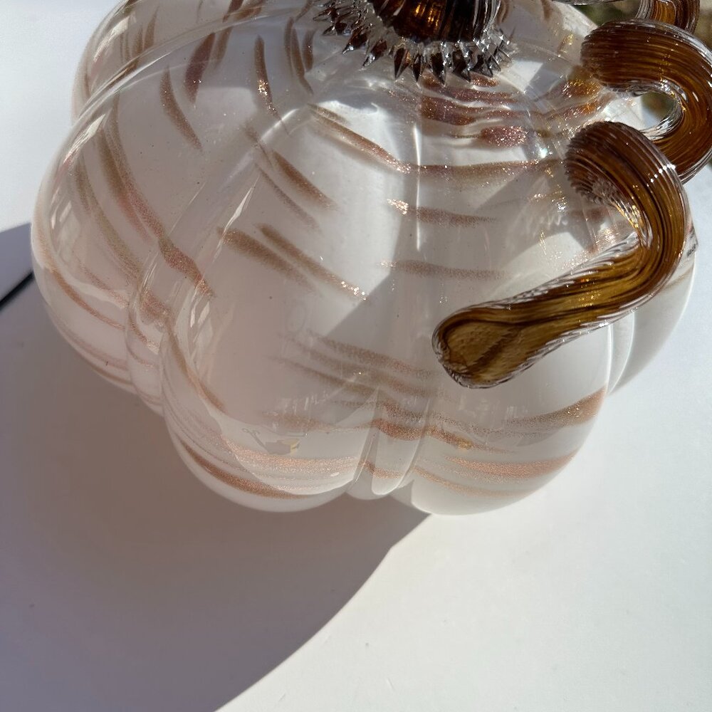 #4524 MULTI COLOR WHITE GLASS PUMPKIN W/ LED LIGHT